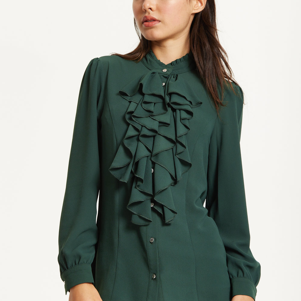 
                  
                    Green Ruffle Front Long Sleeve Blouse
                  
                