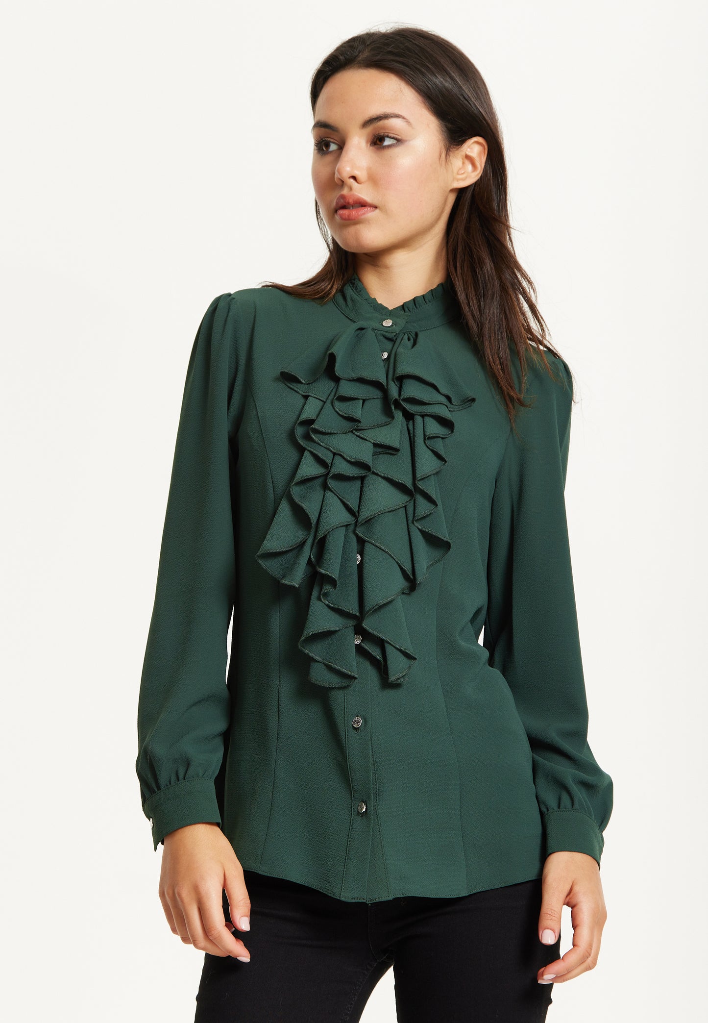 
                  
                    Green Ruffle Front Long Sleeve Blouse
                  
                