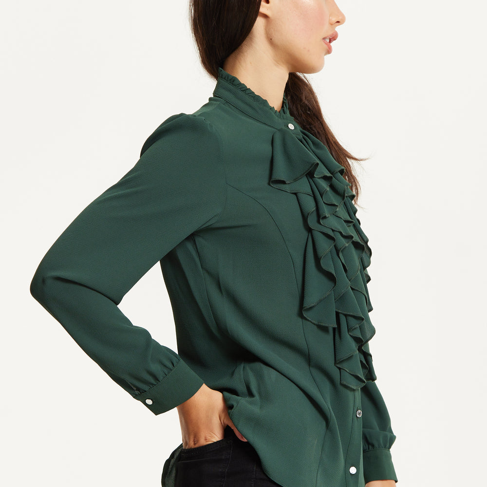 
                  
                    Green Ruffle Front Long Sleeve Blouse
                  
                