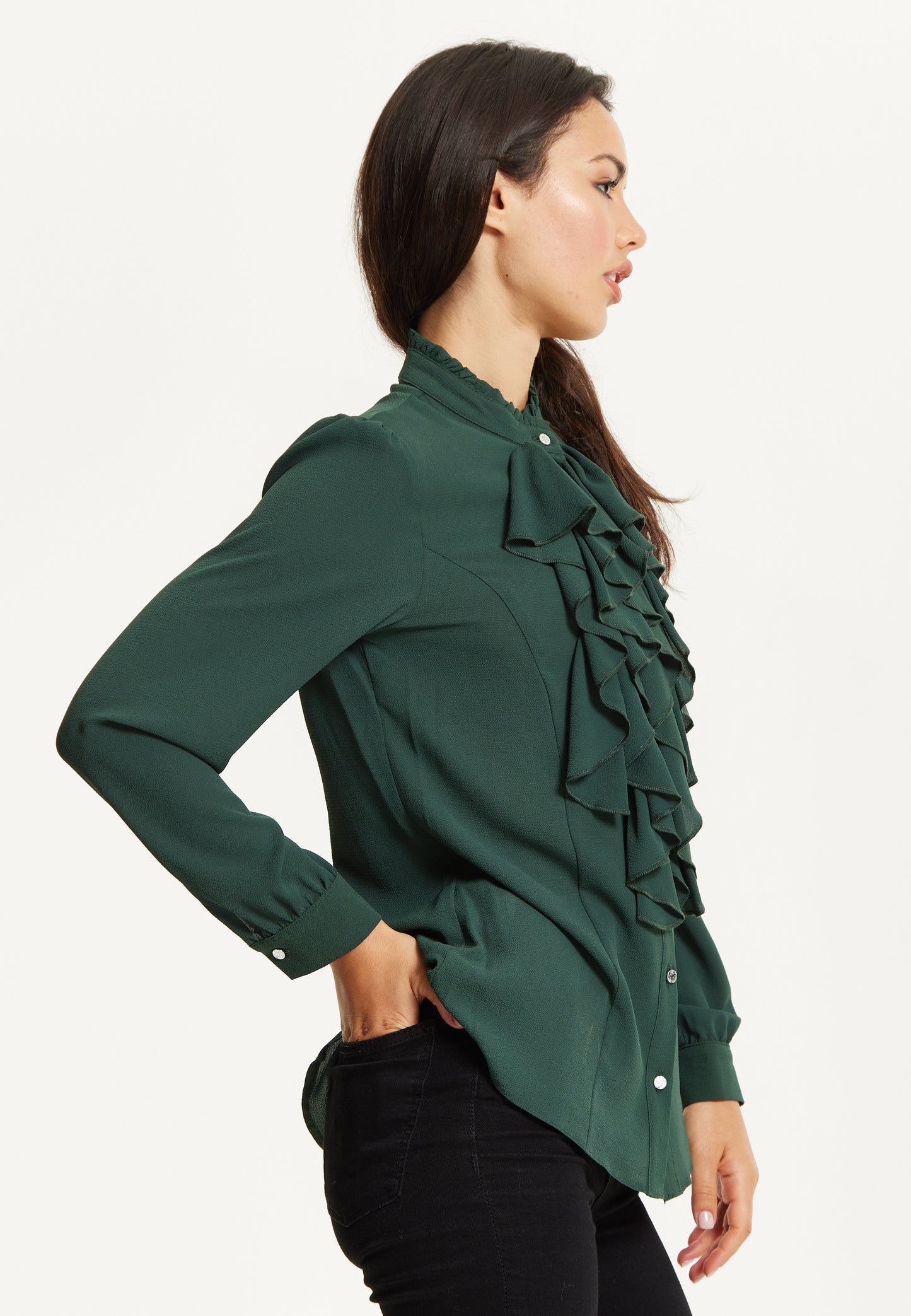 
                  
                    Green Ruffle Front Long Sleeve Blouse
                  
                