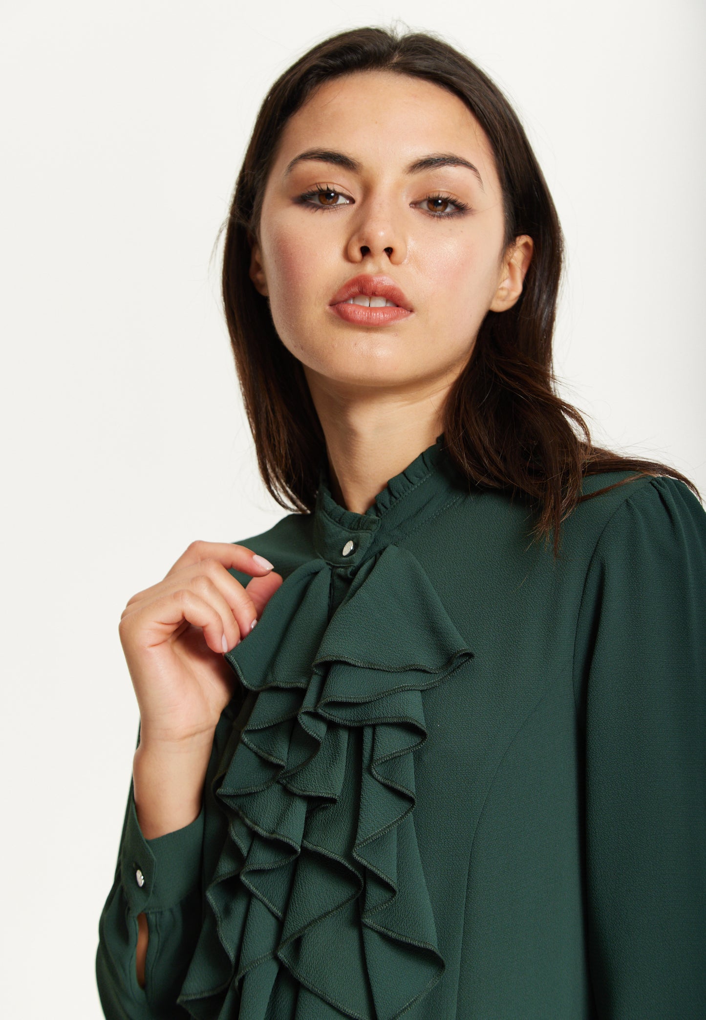 
                  
                    Green Ruffle Front Long Sleeve Blouse
                  
                
