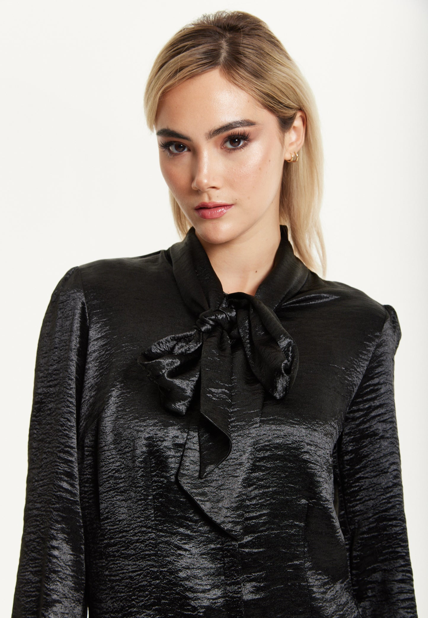 
                  
                    Black Satin Pussy-Bow Blouse
                  
                