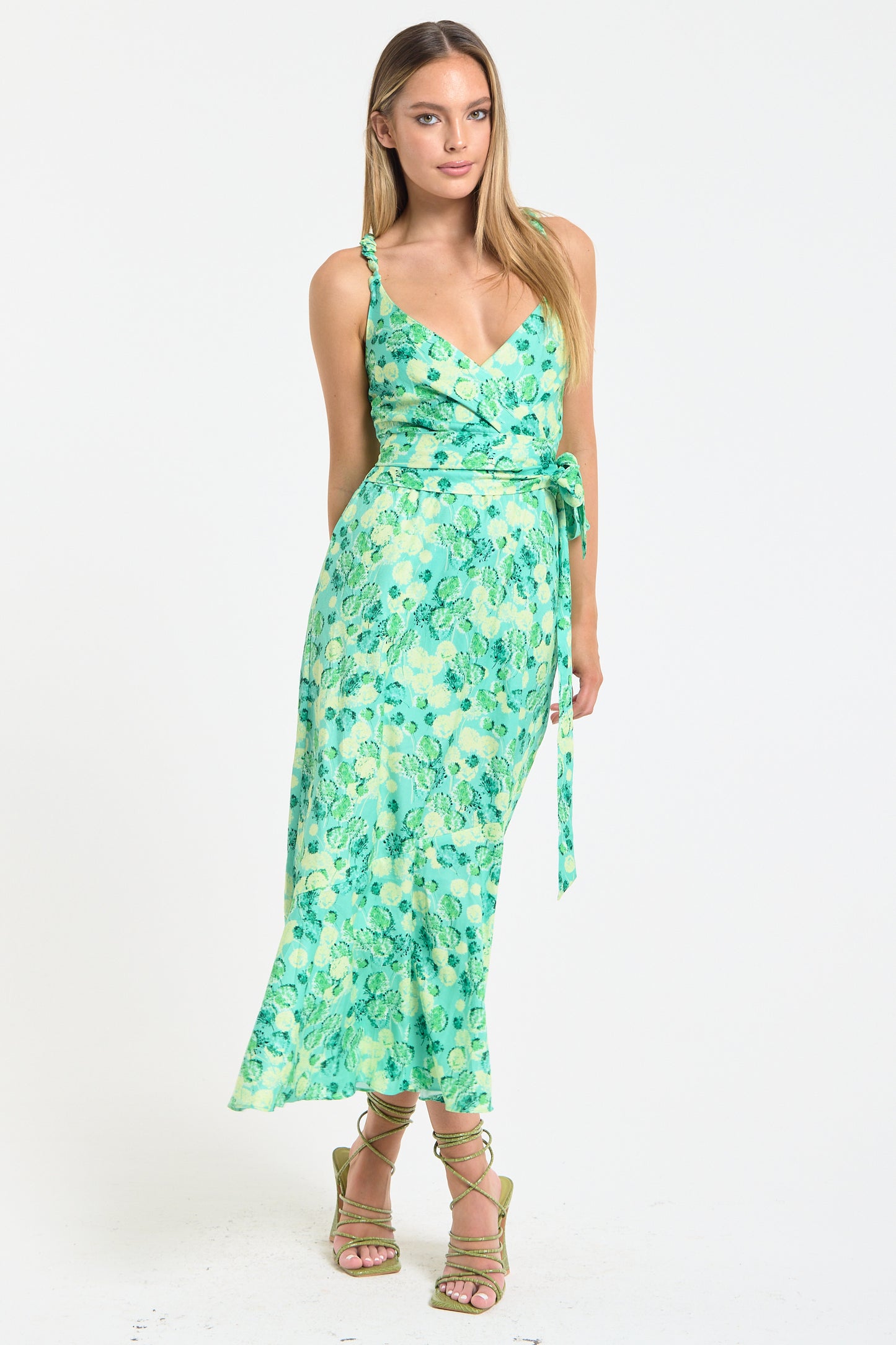 
                  
                    Green Floral Wrap Midi Dress
                  
                