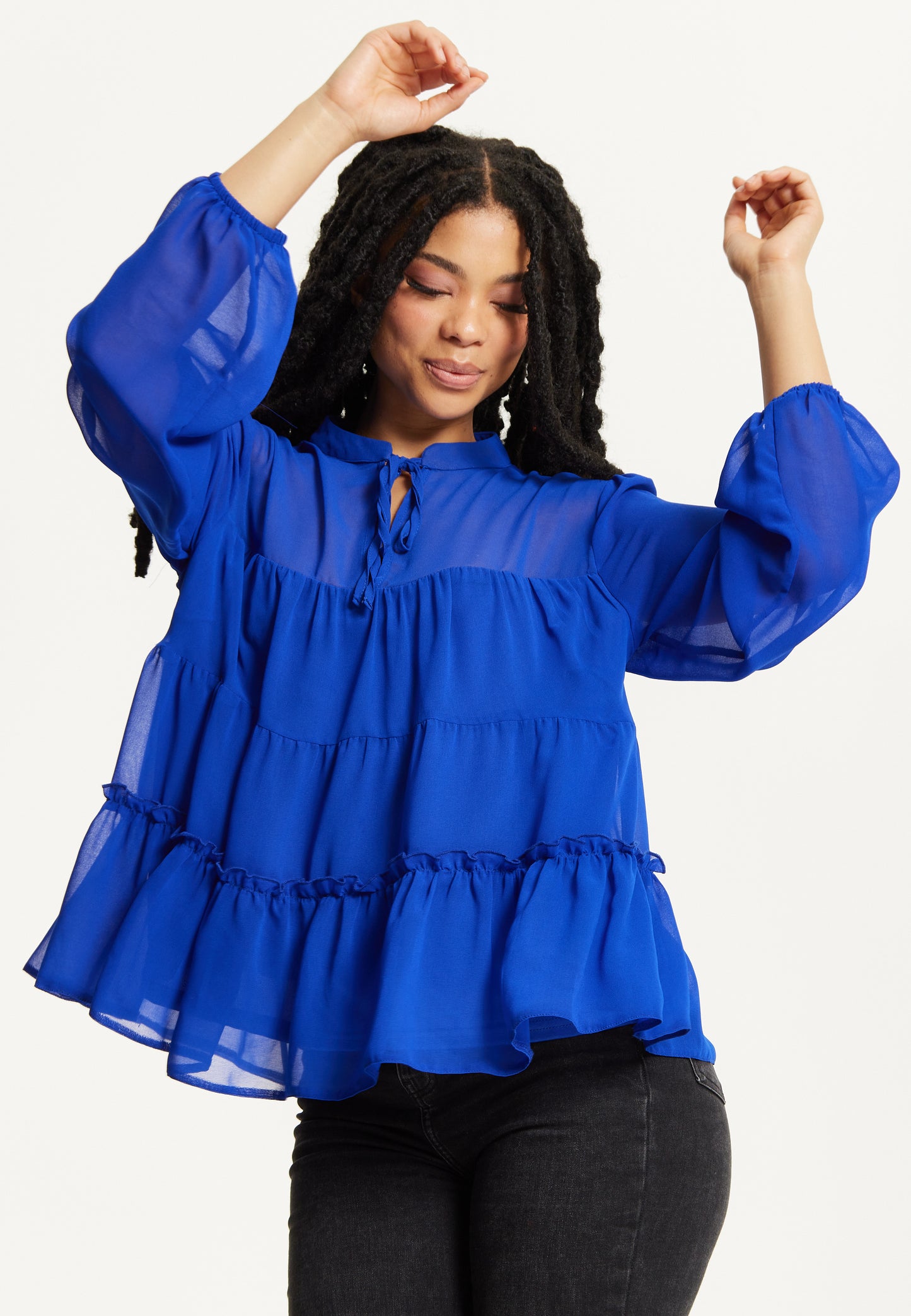 
                  
                    Royal Blue Tiered Long Sleeve Blouse
                  
                