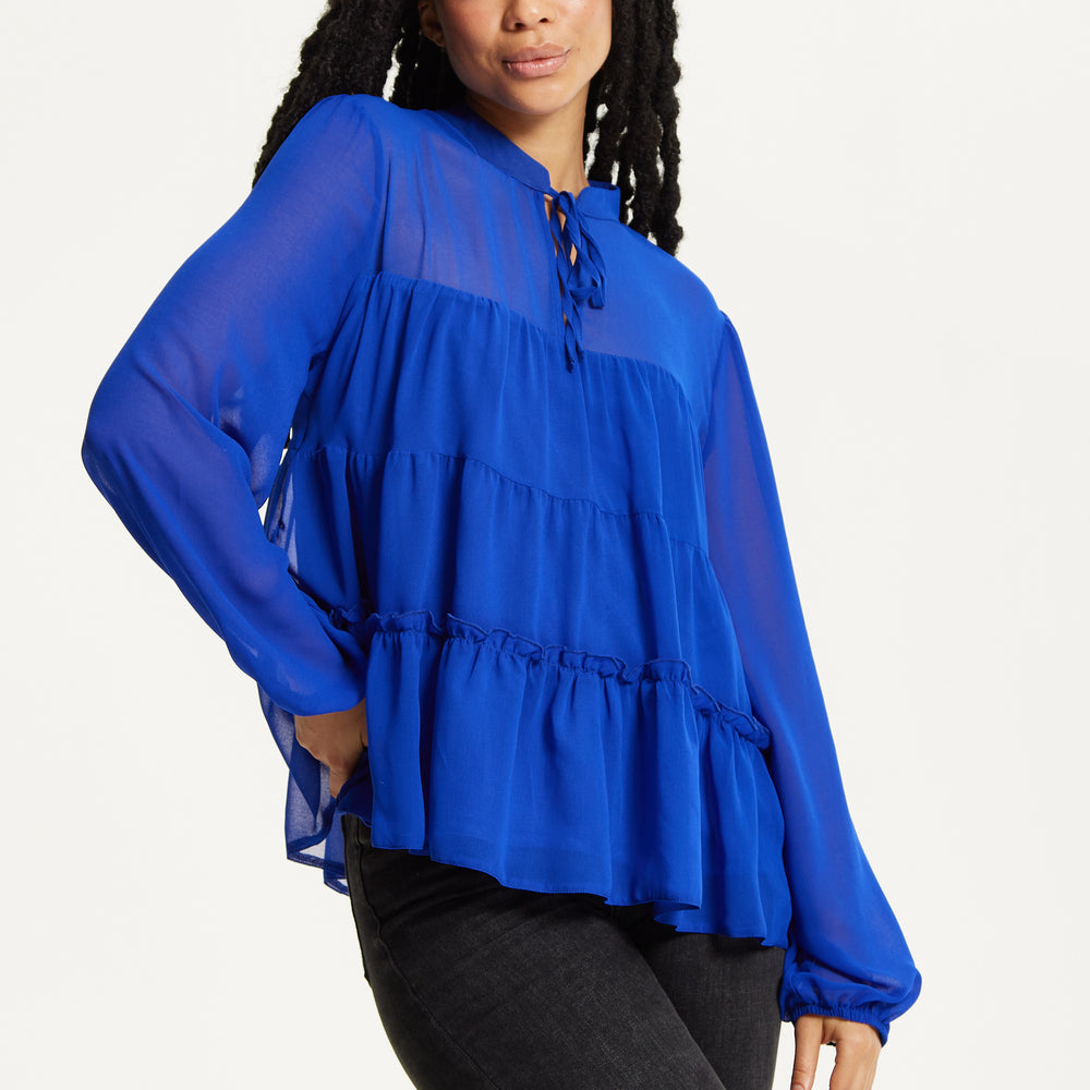 
                  
                    Royal Blue Tiered Long Sleeve Blouse
                  
                