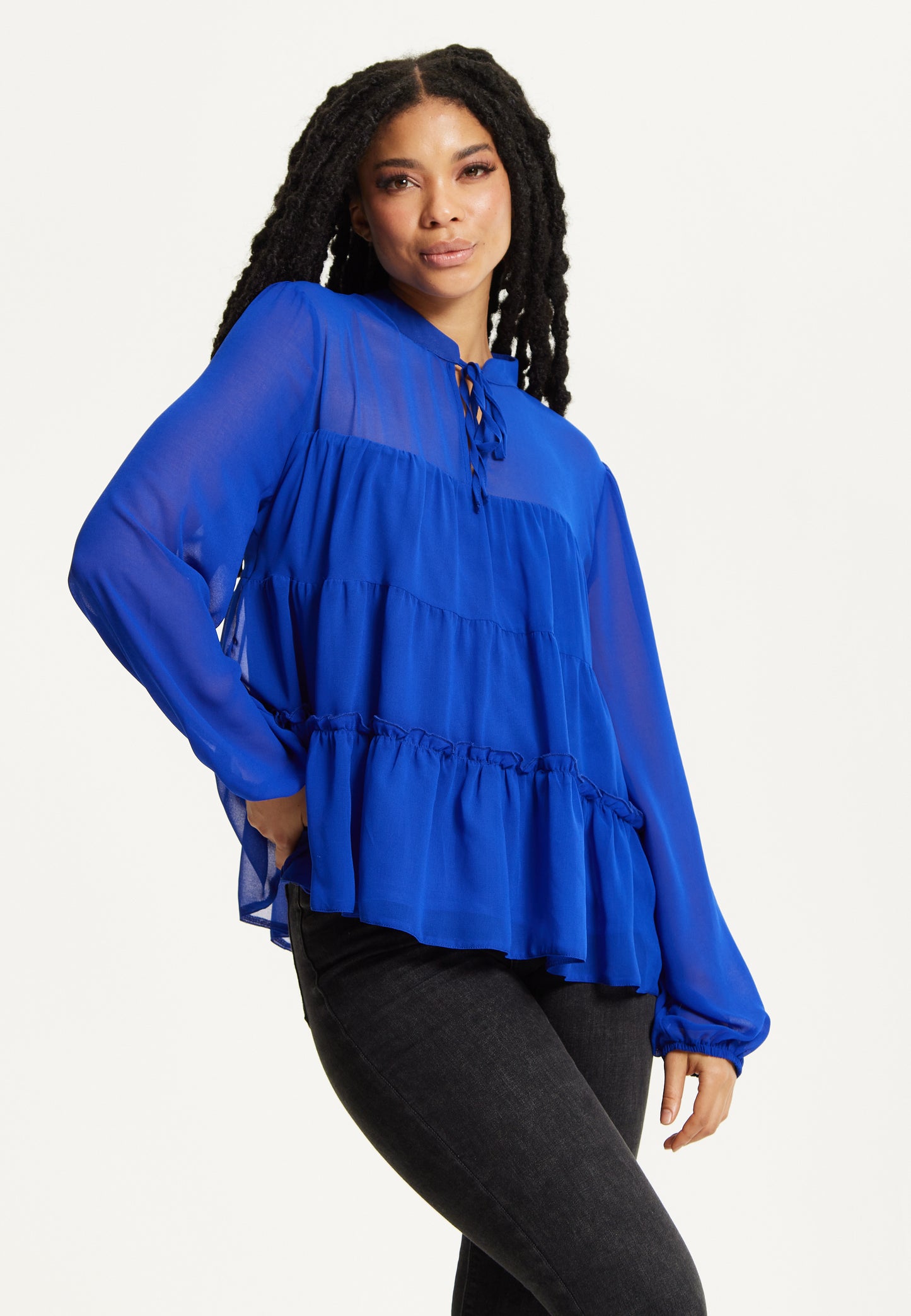 
                  
                    Royal Blue Tiered Long Sleeve Blouse
                  
                