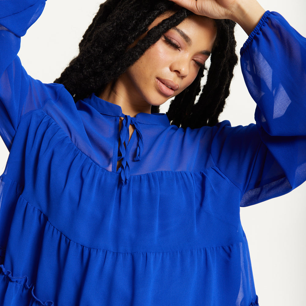 
                  
                    Royal Blue Tiered Long Sleeve Blouse
                  
                