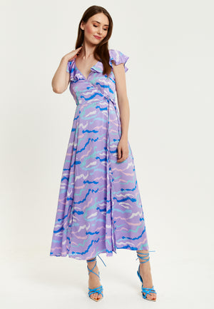 Liquorish Abstract Zebra Print Maxi Wrap Dress In Lilac