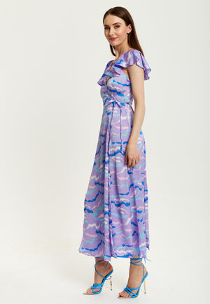 Liquorish Abstract Zebra Print Maxi Wrap Dress In Lilac