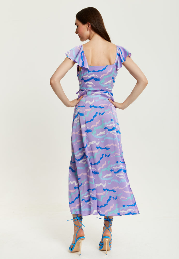 Liquorish Abstract Zebra Print Maxi Wrap Dress In Lilac