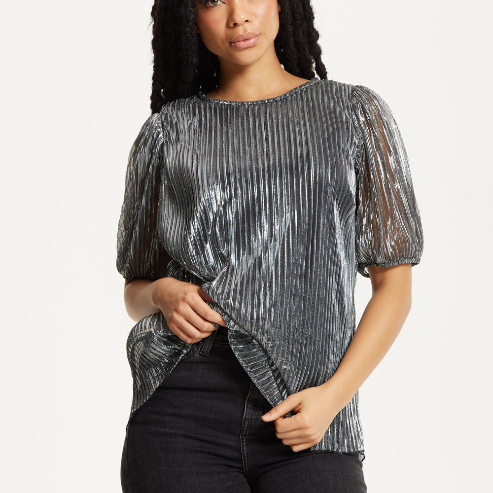 
                  
                    Metallic Pleated Puff Sleeve Top
                  
                