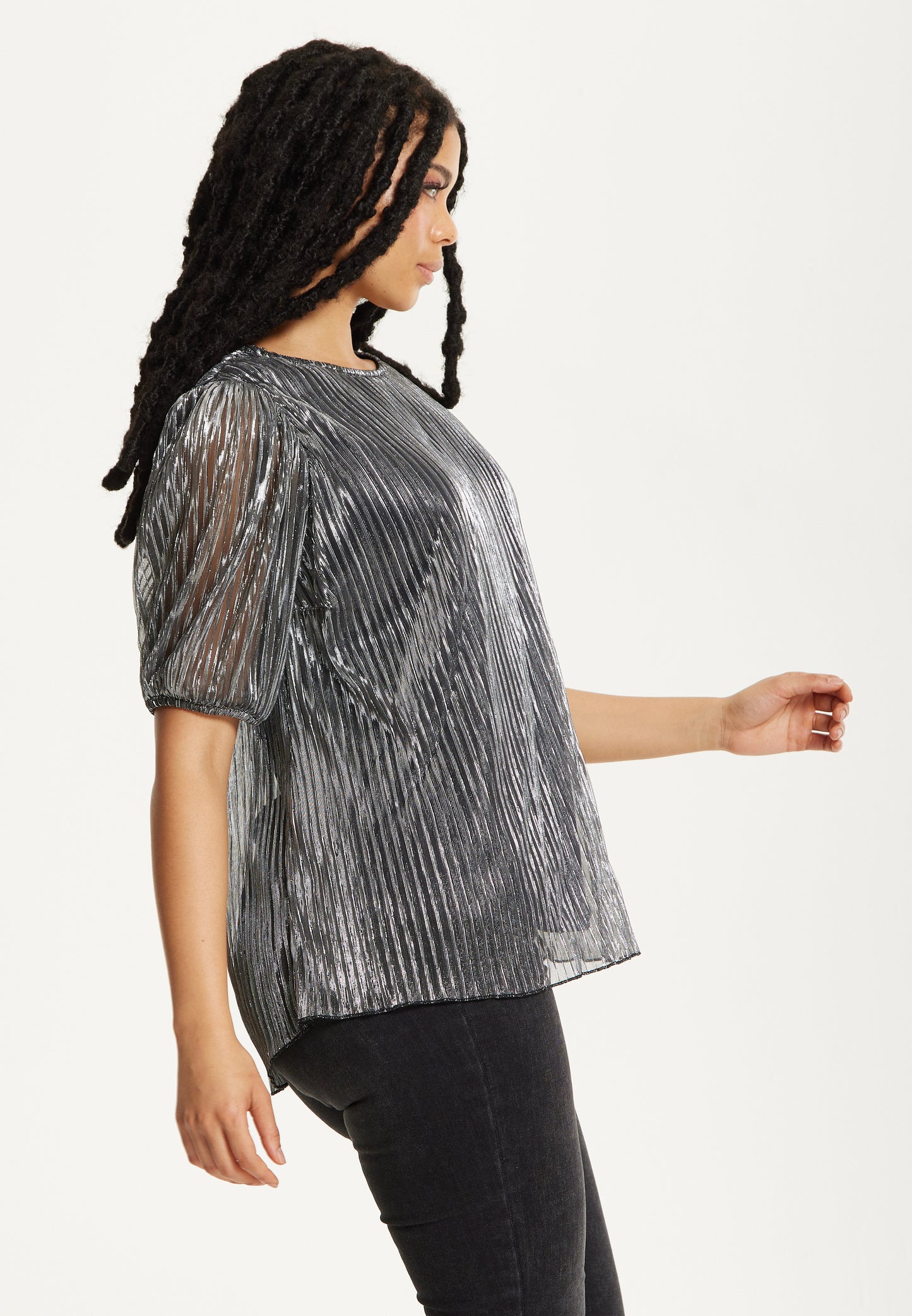 
                  
                    Metallic Pleated Puff Sleeve Top
                  
                