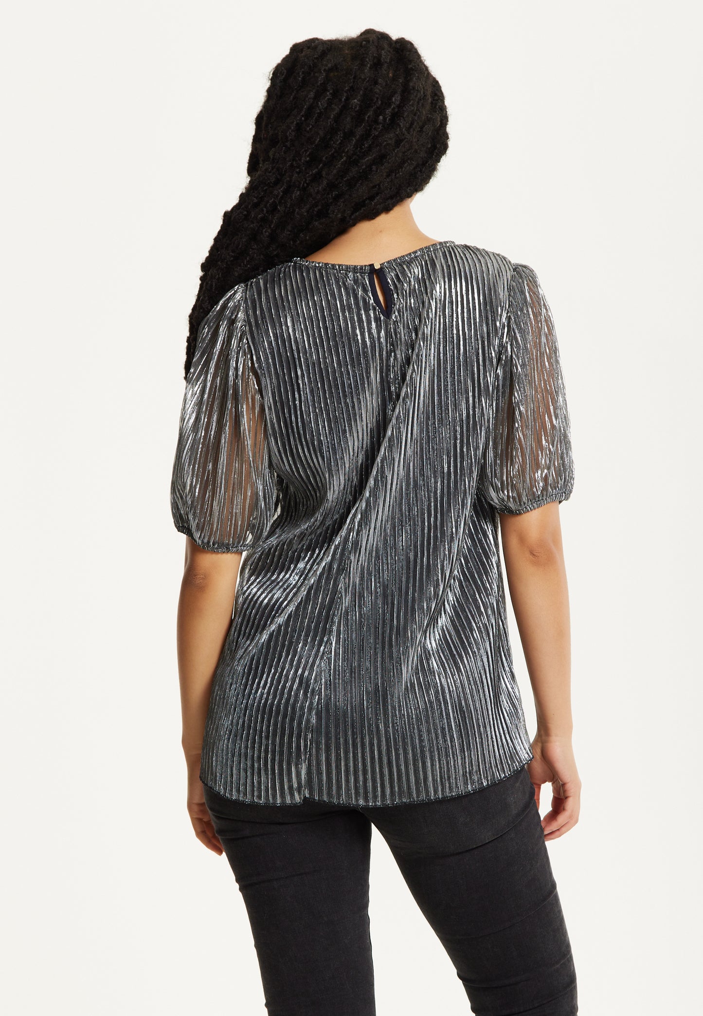 
                  
                    Metallic Pleated Puff Sleeve Top
                  
                