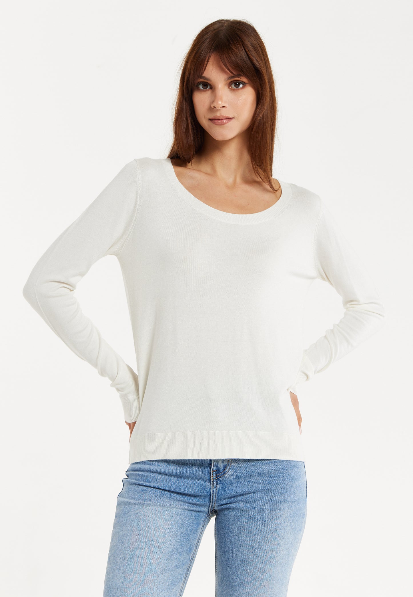 
                  
                    Liquorish Classic Round Neck White Pullover
                  
                