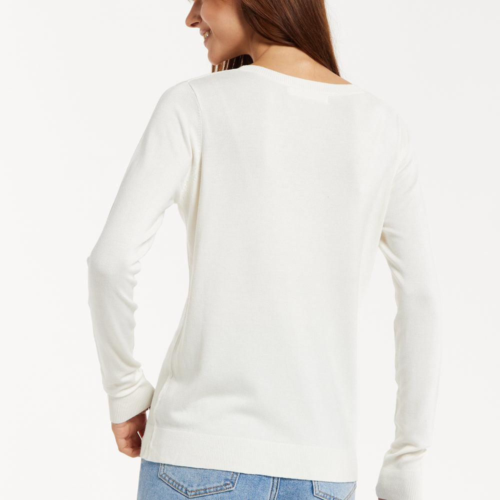 
                  
                    Liquorish Classic Round Neck White Pullover
                  
                