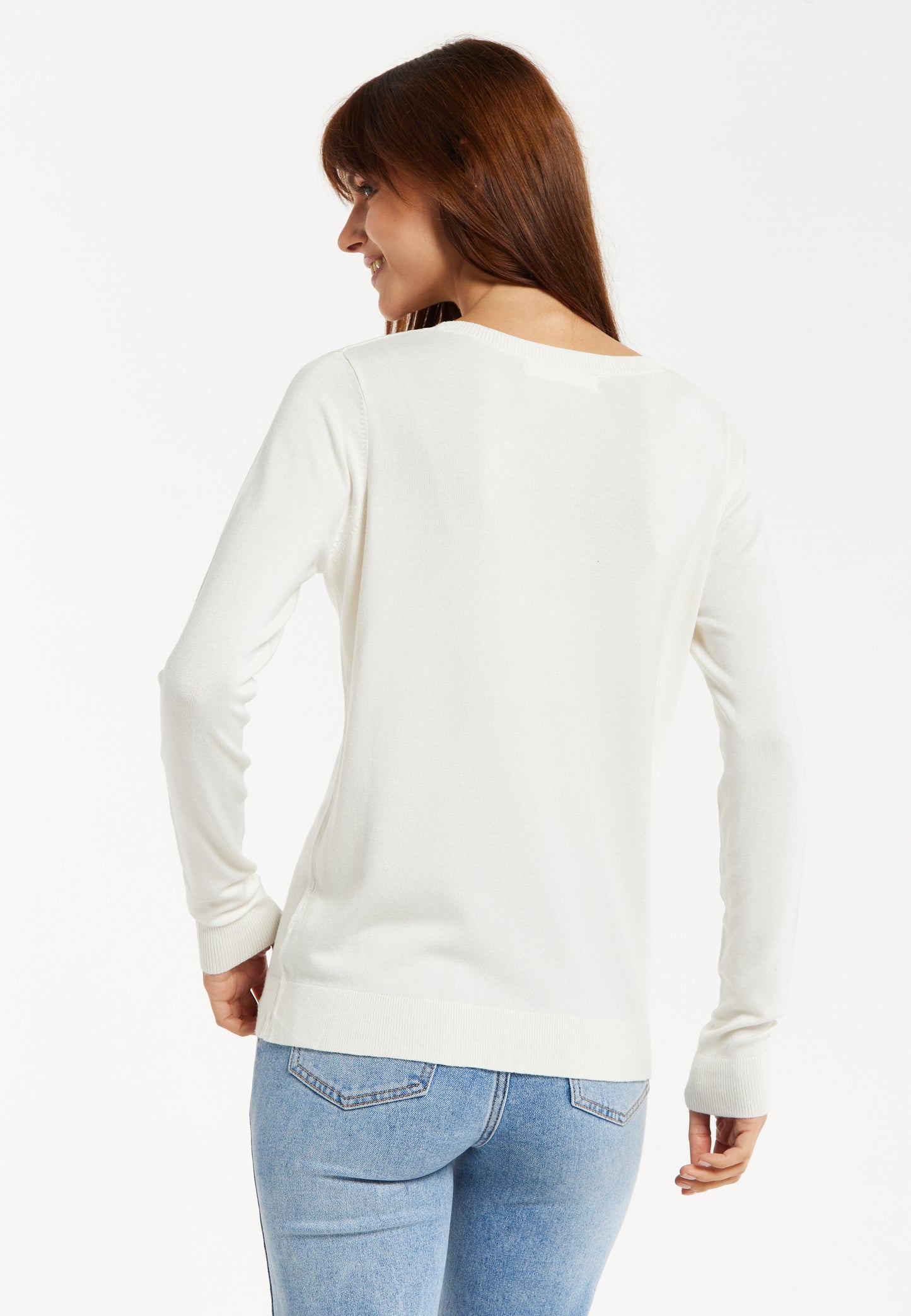 
                  
                    Liquorish Classic Round Neck White Pullover
                  
                