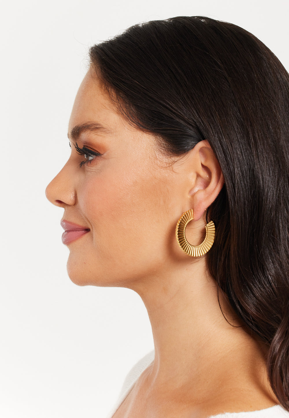 Flat Frill Hoop Gold  Earrings