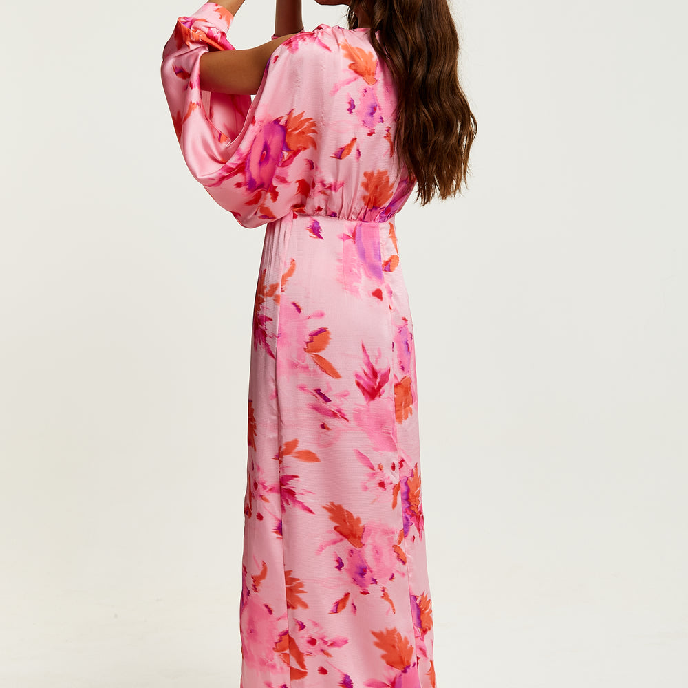 
                  
                    Liquorish Floral Print Maxi Dress In Pink With Sleeve Slits
                  
                