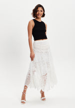 Liquorish White Crochet Midi Skirt