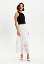 Liquorish White Crochet Midi Skirt