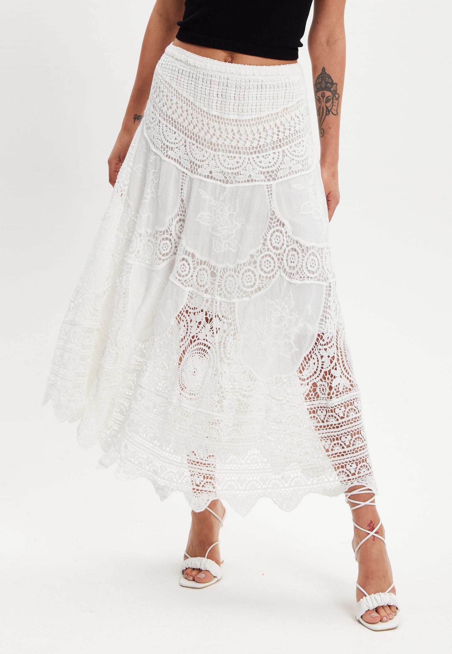 
                  
                    Liquorish White Crochet Midi Skirt
                  
                