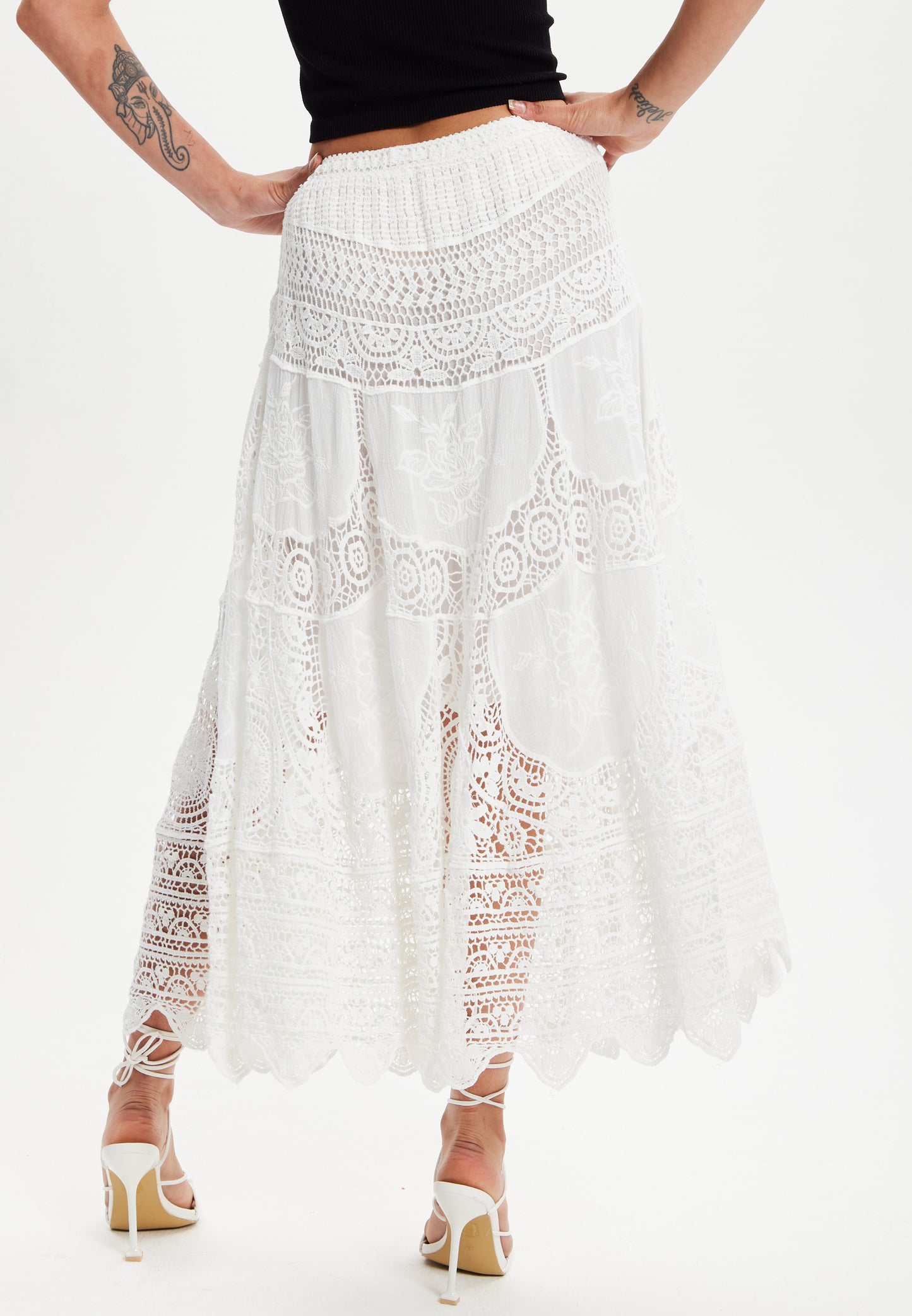 
                  
                    Liquorish White Crochet Midi Skirt
                  
                