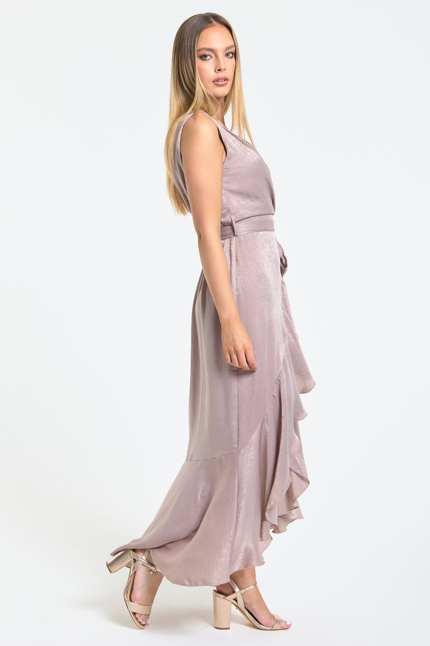 
                  
                    Dusty Pink Satin Wrap Maxi Dress
                  
                