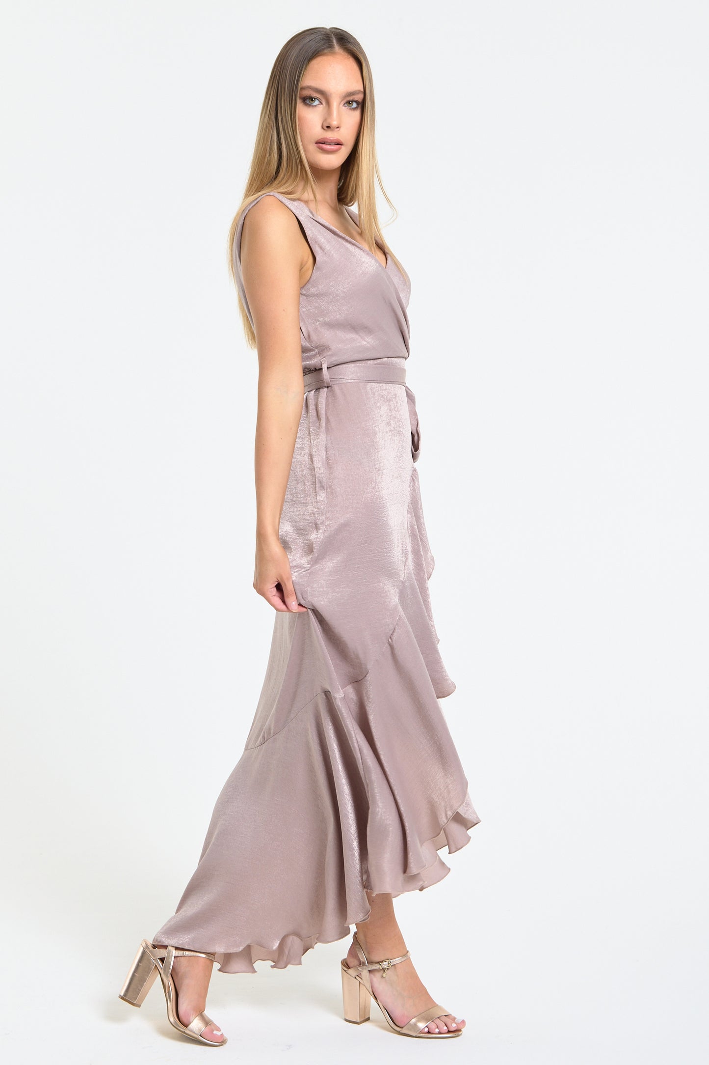 
                  
                    Dusty Pink Satin Wrap Maxi Dress
                  
                