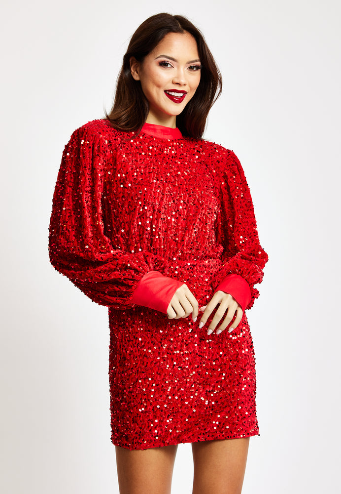 Liquorish Red Sequin Velvet Mini Dress