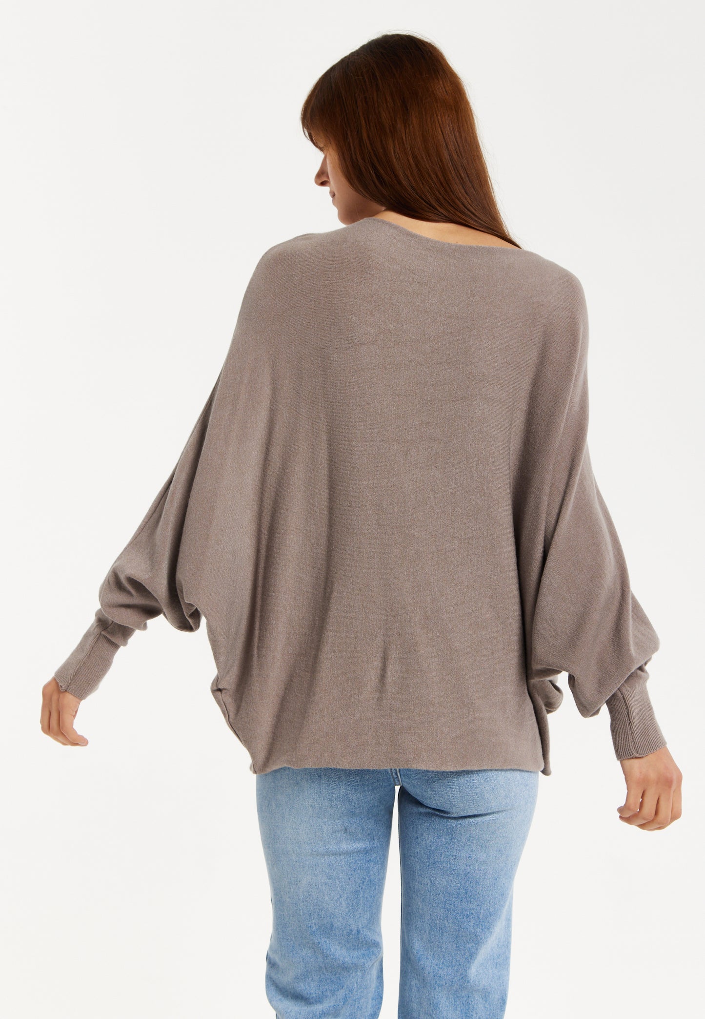 
                  
                    Liquorish Women's Jumper Beige Soft Knit with Batwing Sleeves - Effortless Elegance
                  
                