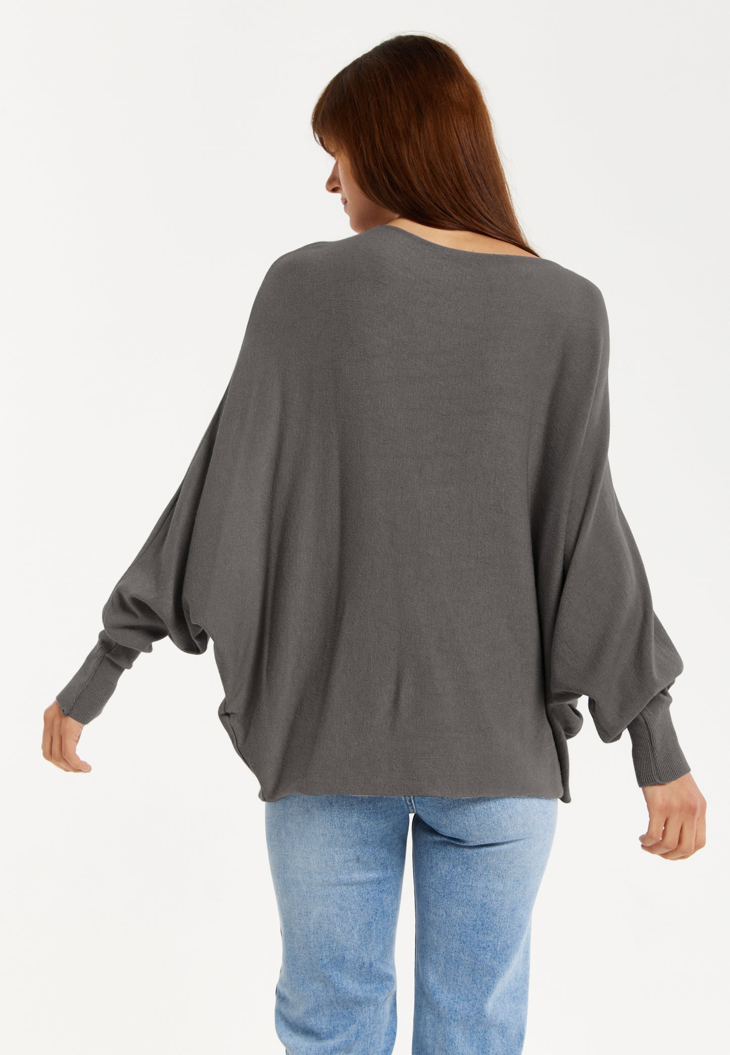 
                  
                    Liquorish Women's Jumper Grey Soft with Batwing Sleeves - Elegant Relaxed Fit and Wide Boat Neckline
                  
                