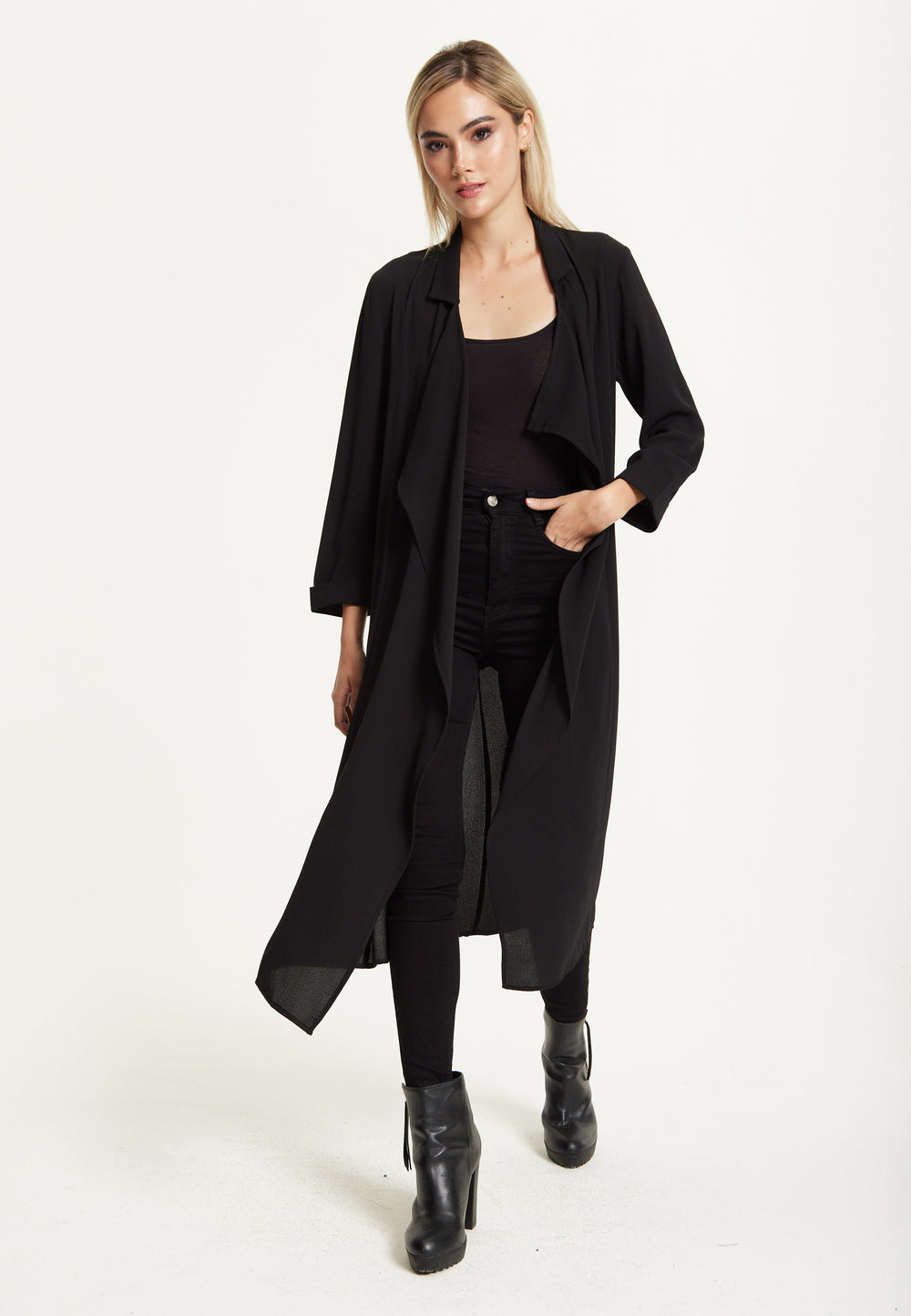 Black Waterfall Duster Coat