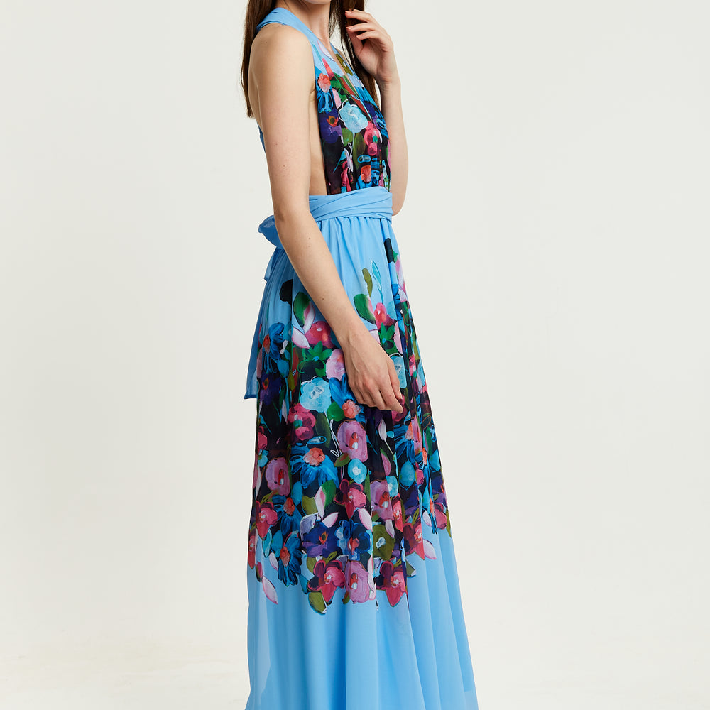 
                  
                    Liquorish Floral Print Deep V Neck Multiway Maxi Dress in Blue
                  
                