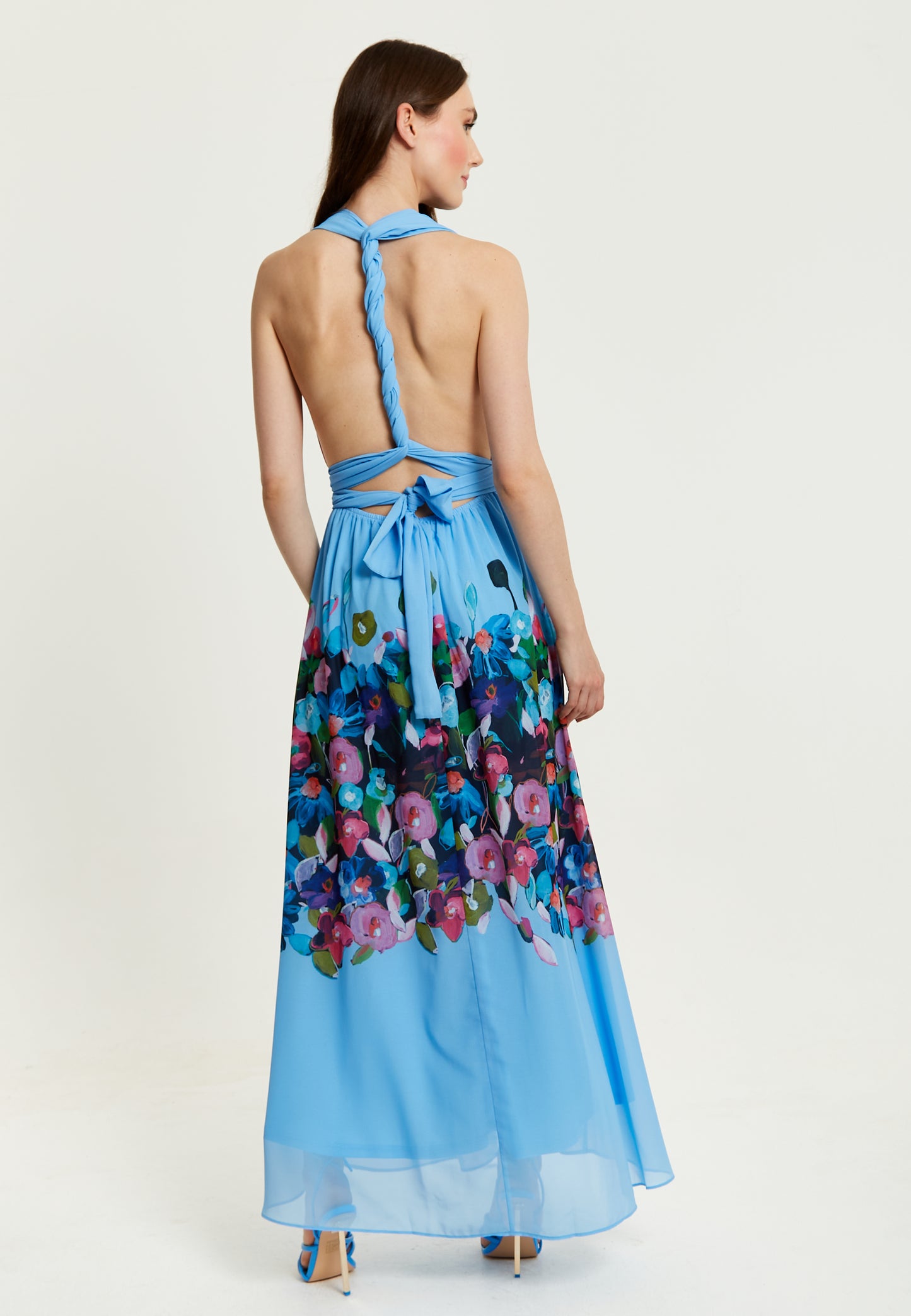 
                  
                    Liquorish Floral Print Deep V Neck Multiway Maxi Dress in Blue
                  
                