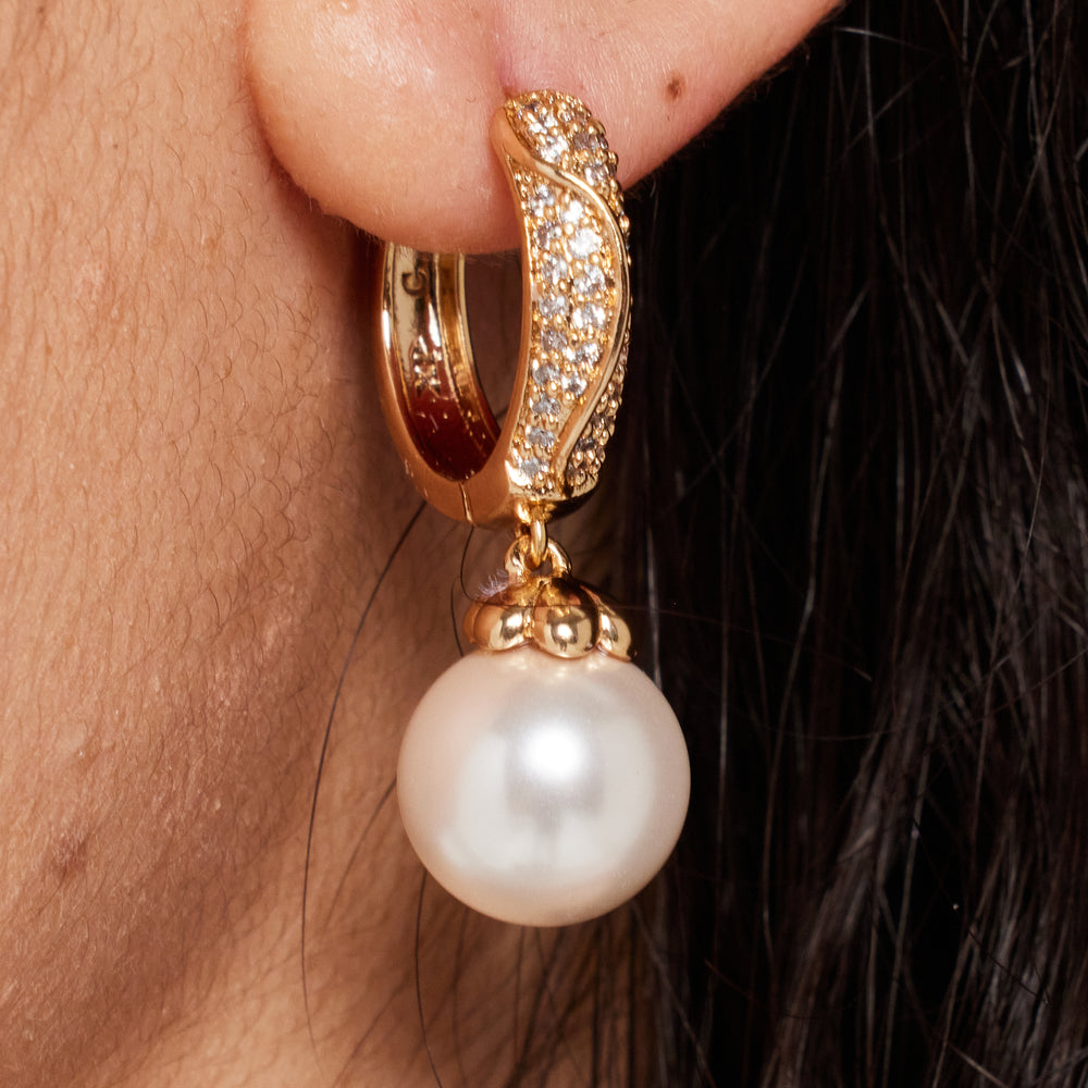 
                  
                    Pearl Hoop Earrings with Gold
                  
                