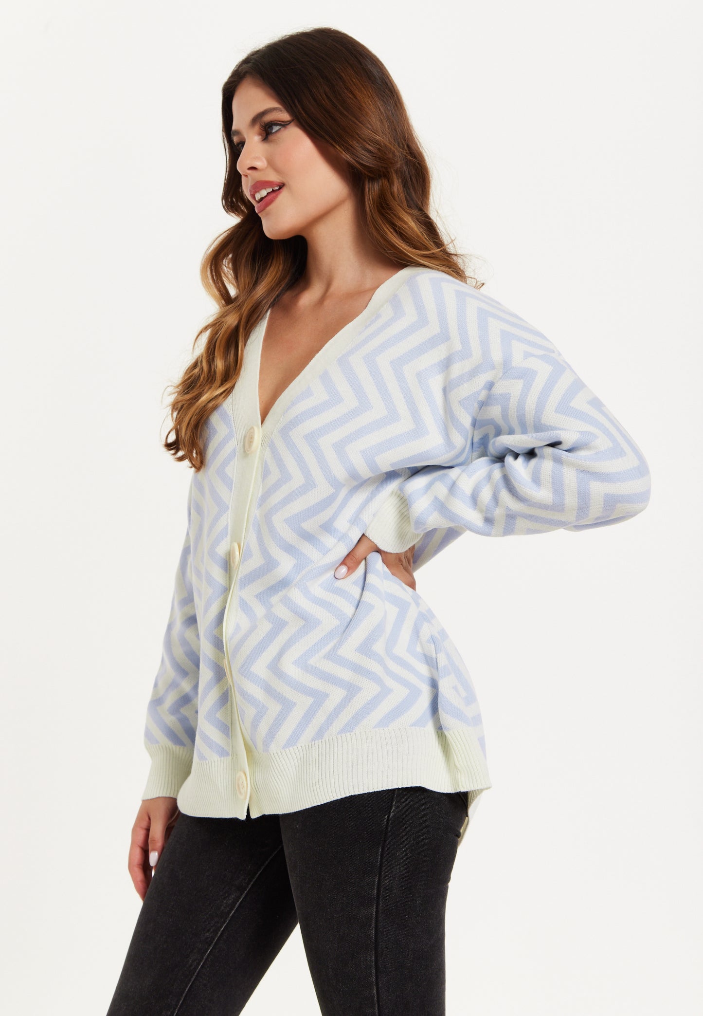 
                  
                    Zig Zag Pattern Cardigan Blue&White
                  
                