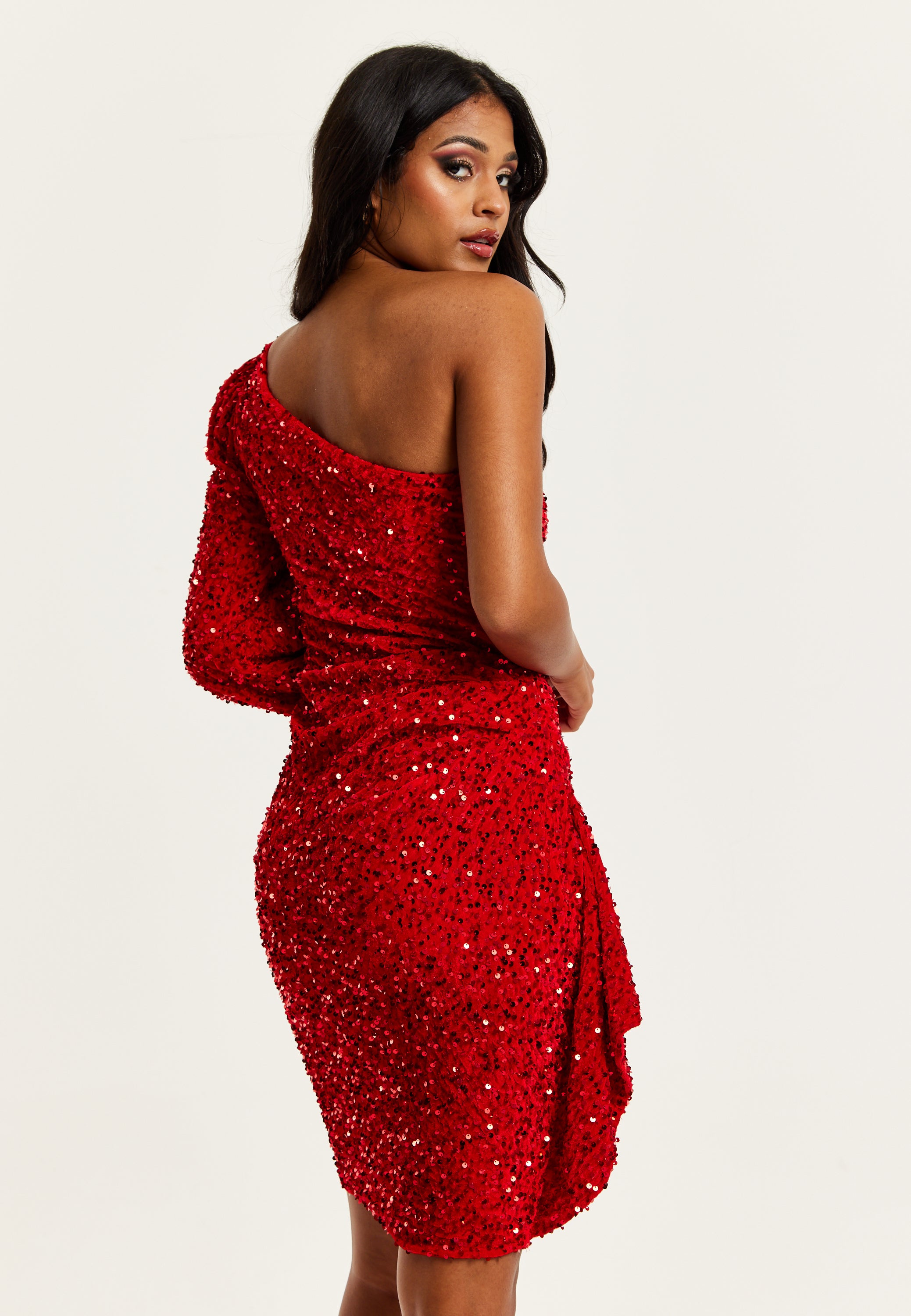 one shoulder red sequin dress One Shoulder Red Sequin Side Slit Long Mermaid Evening Prom Dresses, Cheap Custom Prom Dresses, MR8149