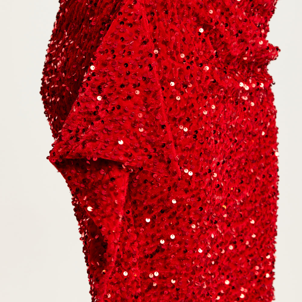 
                  
                    Liquorish Red Sequin Velvet One Shoulder Mini Dress
                  
                