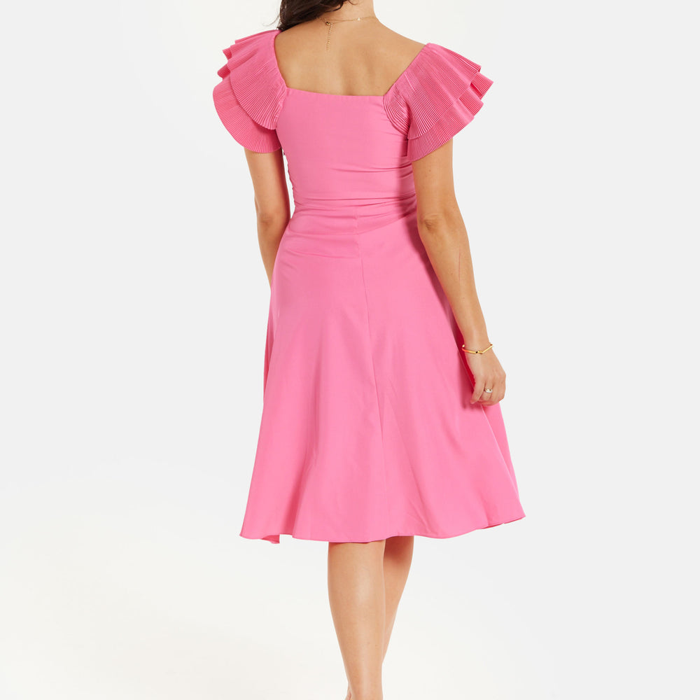 
                  
                    Women's Midi Dress with Frill Sleeves and Ruching Front in Pink - Regular Fit by Liquorish
                  
                