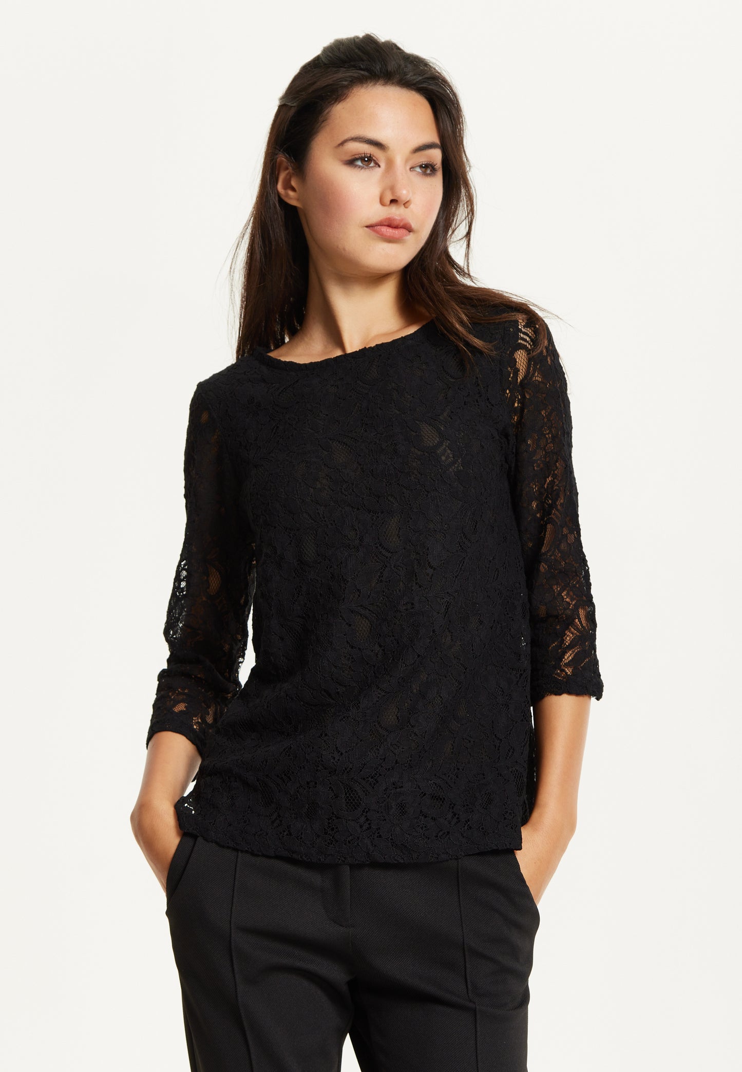 
                  
                    Black Lace 3/4 Sleeve Top
                  
                