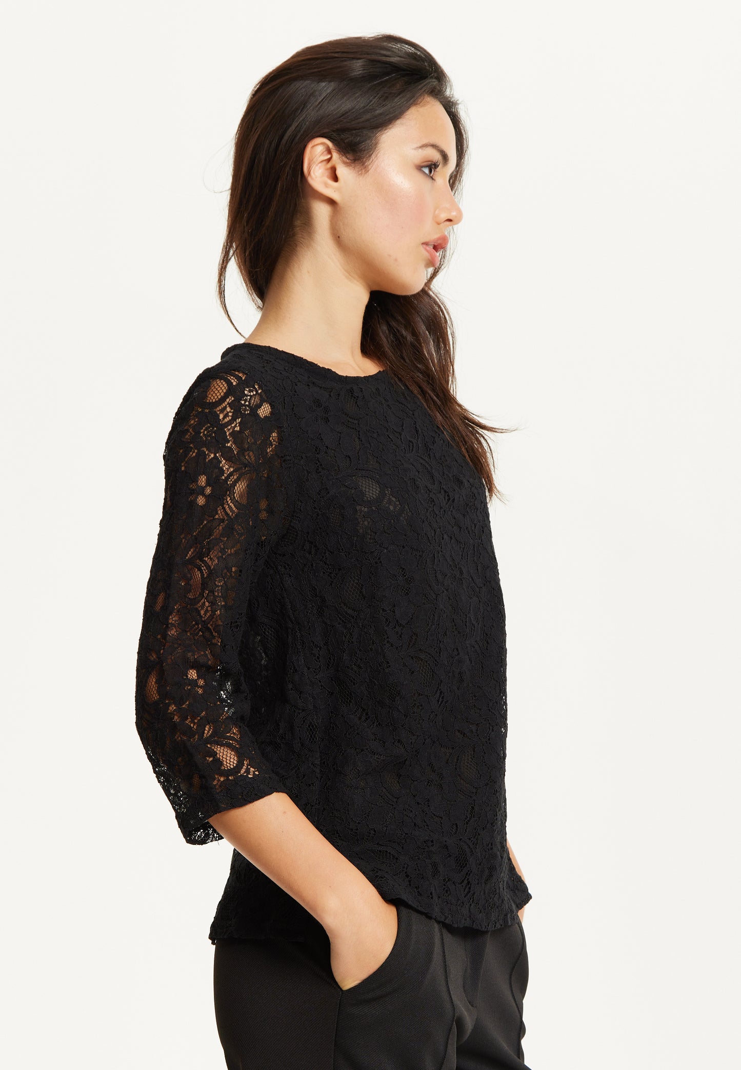 
                  
                    Black Lace 3/4 Sleeve Top
                  
                