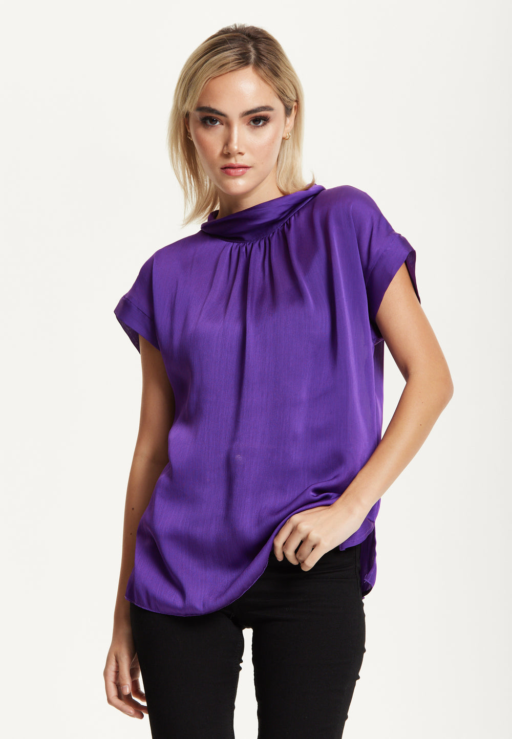 Satin Purple Tie Back Blouse
