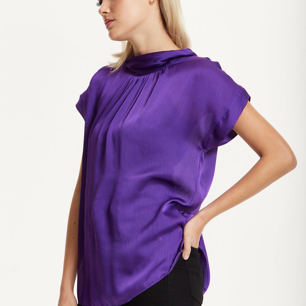 
                  
                    Satin Purple Tie Back Blouse
                  
                