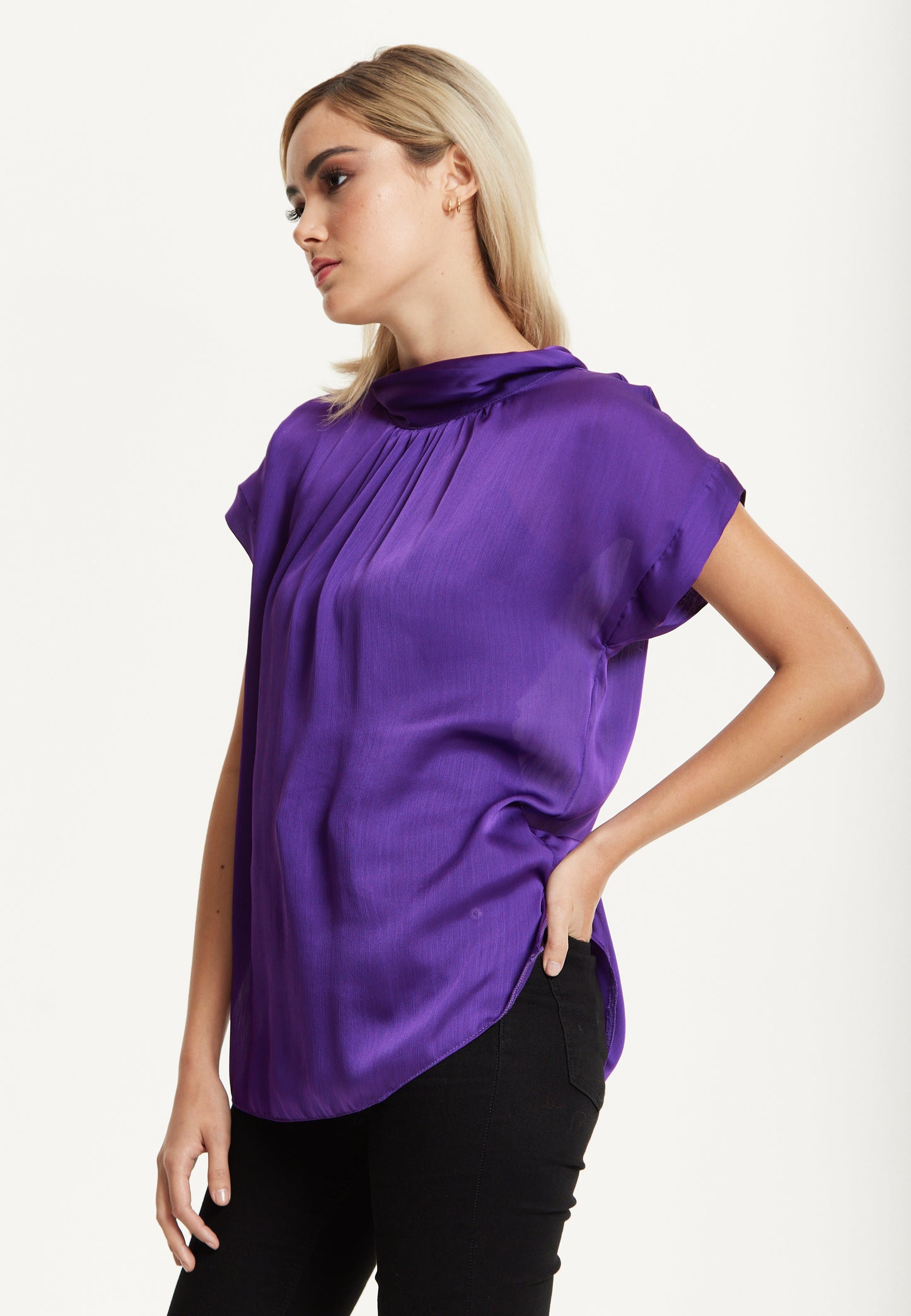 
                  
                    Satin Purple Tie Back Blouse
                  
                
