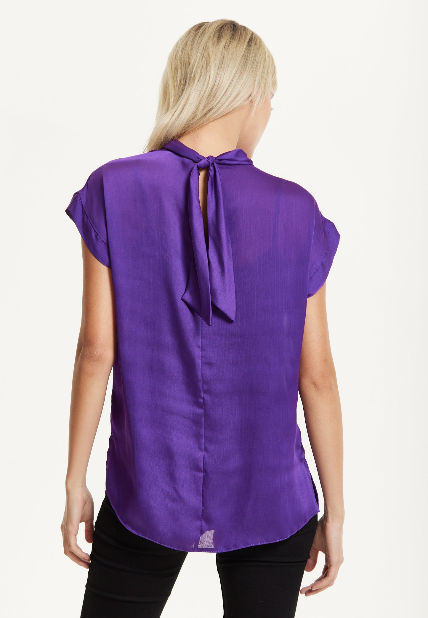 
                  
                    Satin Purple Tie Back Blouse
                  
                