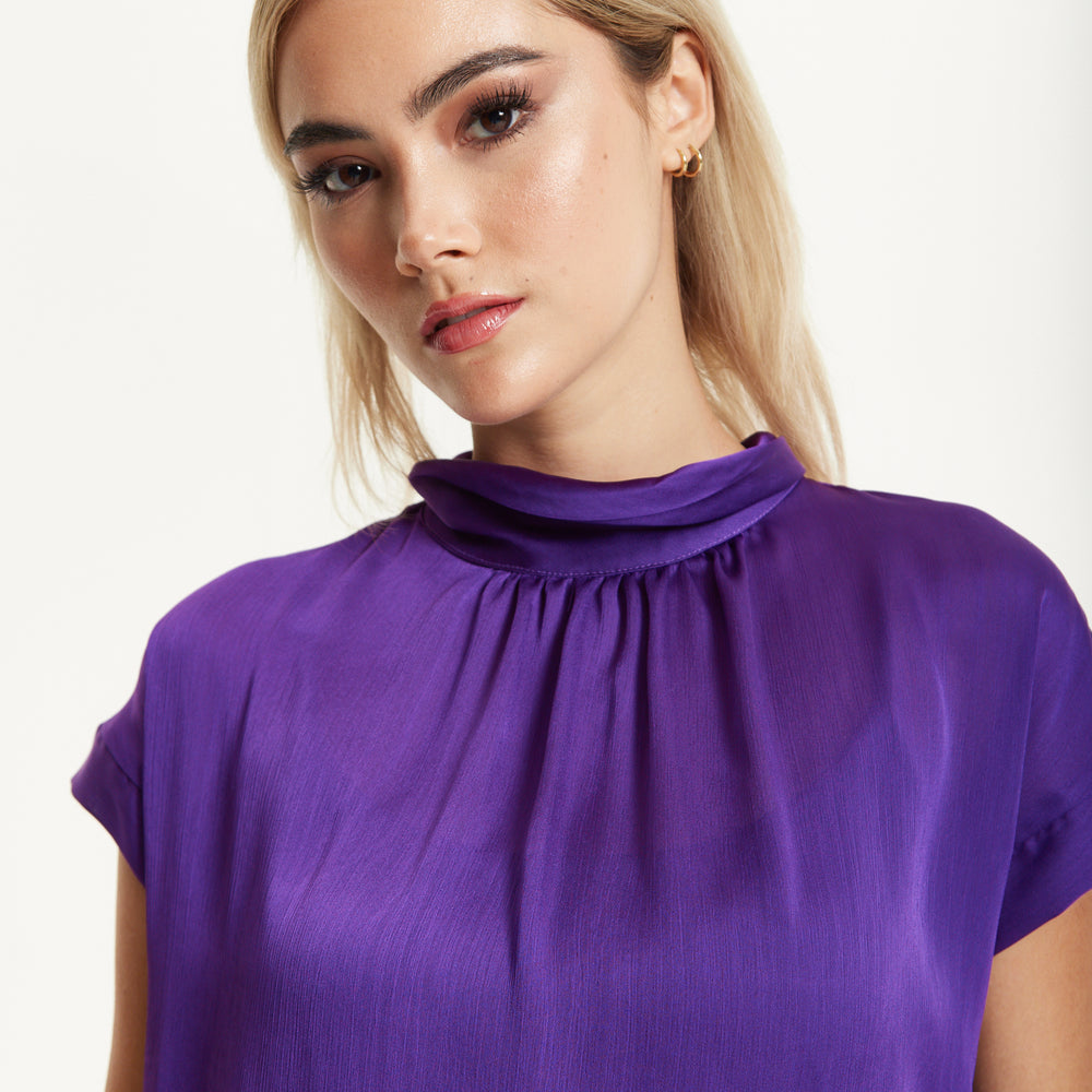 
                  
                    Satin Purple Tie Back Blouse
                  
                