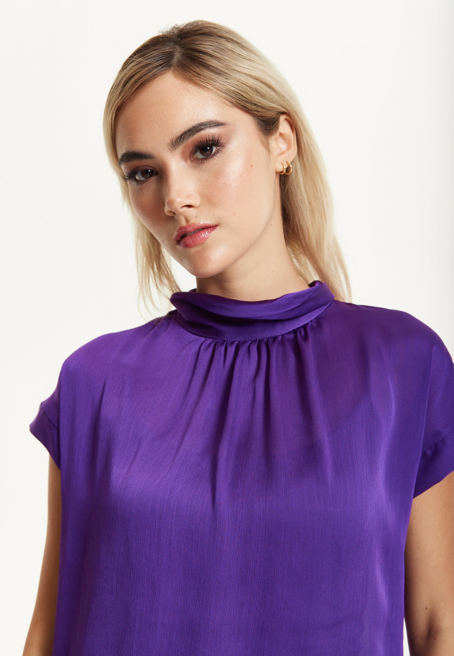 
                  
                    Satin Purple Tie Back Blouse
                  
                
