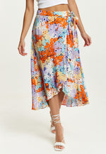 Liquorish Multicolour Floral Print Midi Wrap Skirt