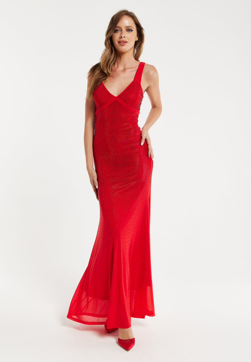 Women’s Maxi Dress in Red with Sleeveless Design and Open Back Detail, Perfectly Dazzling - Liquorish