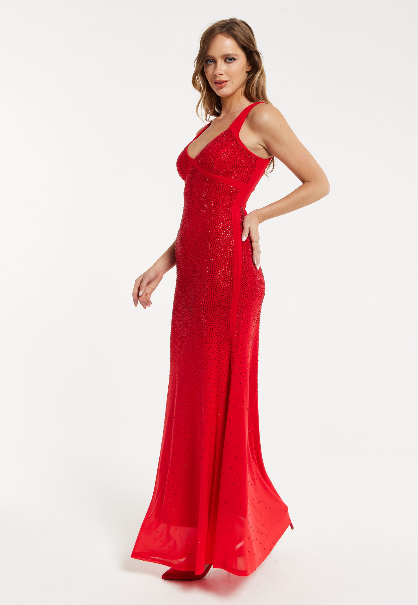 
                  
                    Women’s Maxi Dress in Red with Sleeveless Design and Open Back Detail, Perfectly Dazzling - Liquorish
                  
                